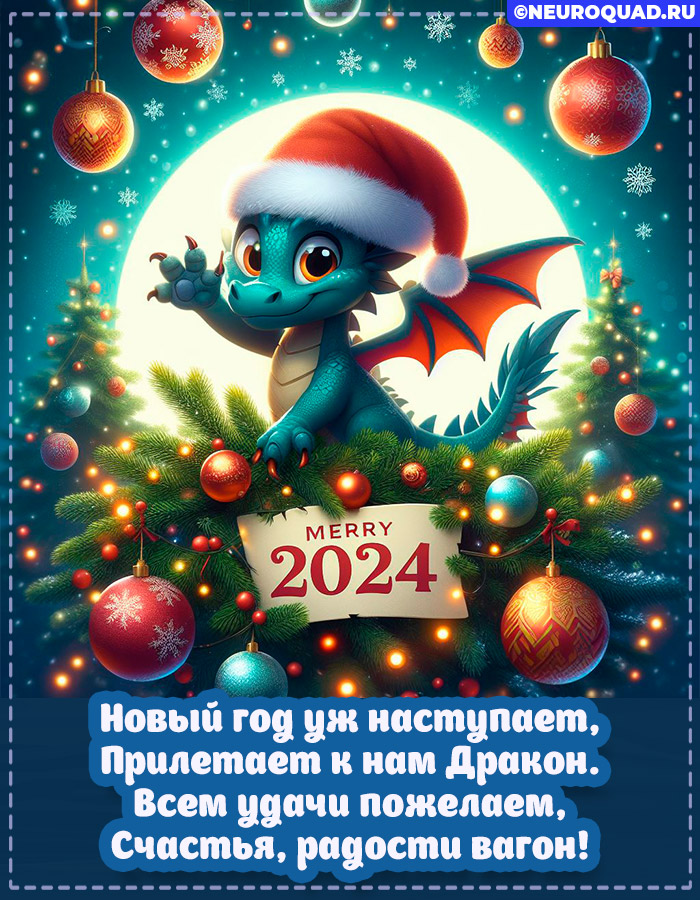 Красивые Открытки с Новым годом Дракона 2024, гифки с поздравлениями 8
