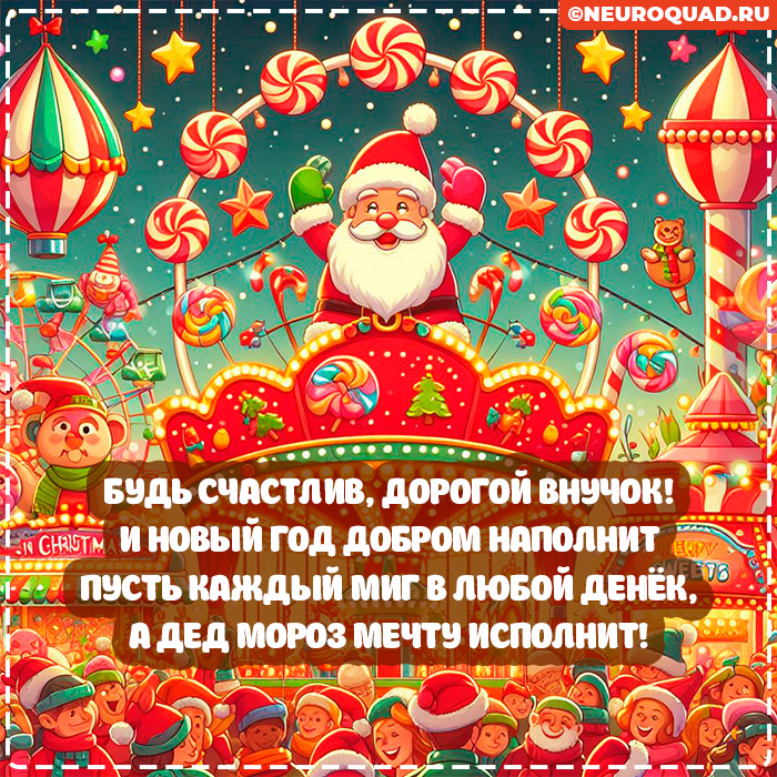 Красивые открытки Внуку с Новым годом 2024, гифки с поздравлениями 5