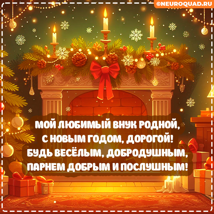 Красивые открытки Внуку с Новым годом 2024, гифки с поздравлениями 3